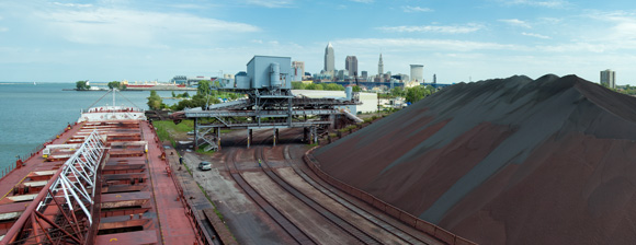 The American Courage loading roughly 15,000 tons of iron ore at the Port Authority’s Cleveland Bulk Terminal on Lake Erie