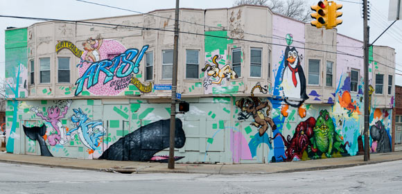 Collinwood Arts District mural at E. 156th and Waterloo by artist Steve Ehret