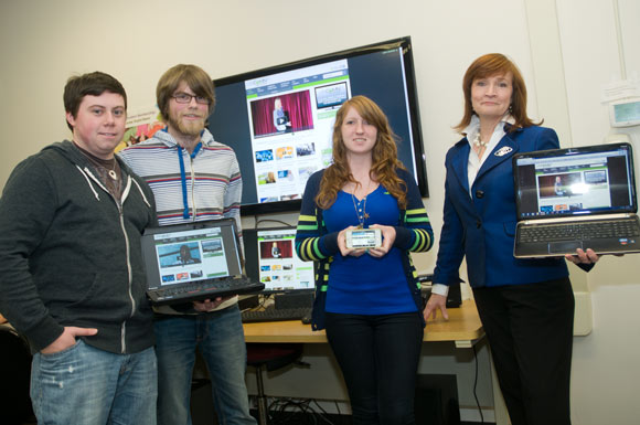 Baldwin Wallace University Department of Mathematics and Computer Science students Ryan Bloomfield, Aric Gary and Anna Marchuk with Barb Oney