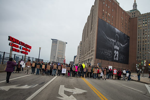 Cleveland Protests under the Lebron mural