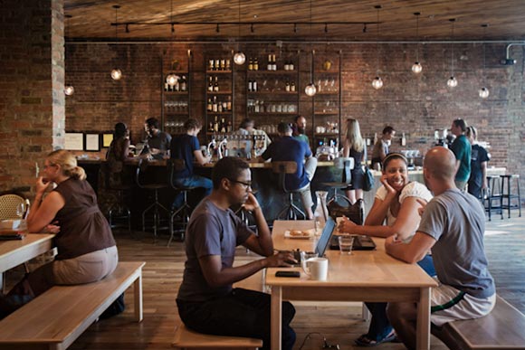 Coffee shops (like Detroit’s Great Lakes Coffee) are now places for entrepreneurs to work and network