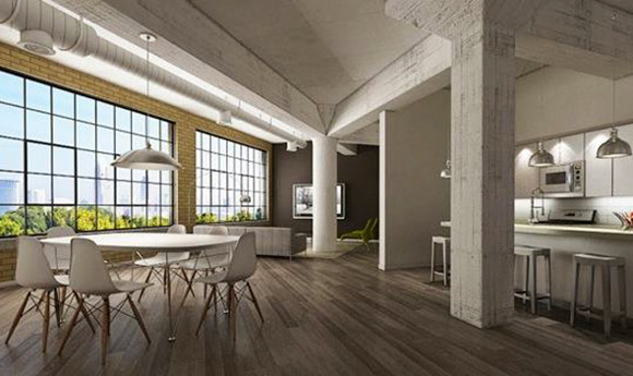 Rendering of living space at The Fairmont Creamery