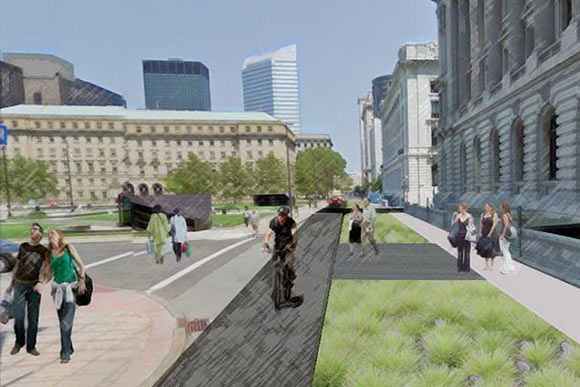 <span class="content-image-text">Rendering of cycling greenway along Rockwell linking Public Square to the Malls</span>