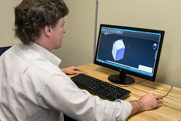 Student working on a CAD drawing at at Tri-C's Unified Technologies Center at Tri-C