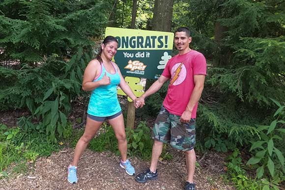Paulina Cazares and  Joel Bolanos after finishing the Go Ape treetop course, Mill Stream Run Reservation