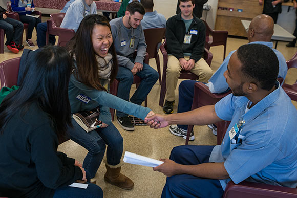 CWRU students and Inmates hold conversations and discussions amid breakout groups