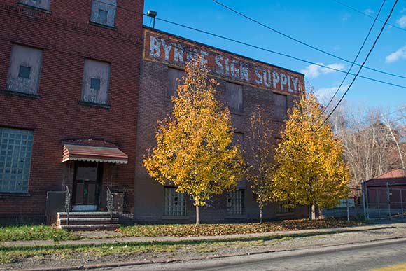 <span class="content-image-text">The old Byrne Sign building at the corner of Willey and Train</span>