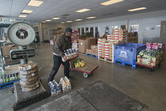 Weighing food at The Greater Cleveland Food Bank