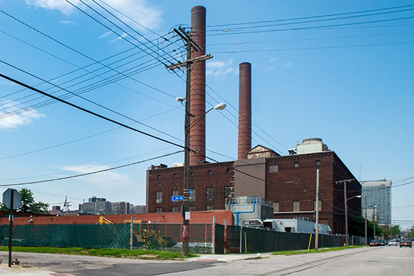 The towering smokestacks of Cleveland Thermal on Hamilton Ave
