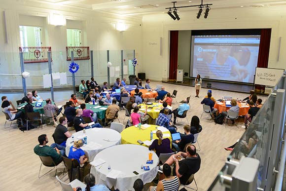 Mo Jackson of Cleveland Community Activist Network addresses the crowd at opening night