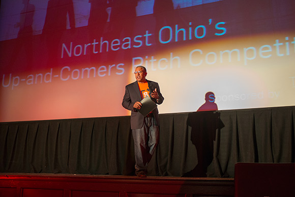 NEO Up-And-Comers Pitch Competition moderator  Lamont Mackley, an Associate Investor for Jumpstart