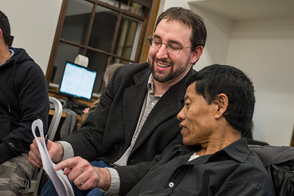 Nepali refugees practicing their English at the Welcome Hub
