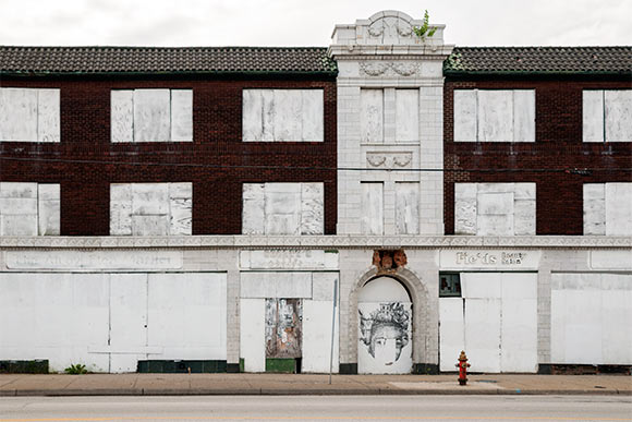 Boarded up building on Euclid Ave in East Cleveland