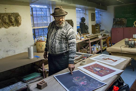 Master Artist and retired professor Ed Parker of Snickerfritz Cultural Workshop for the Arts