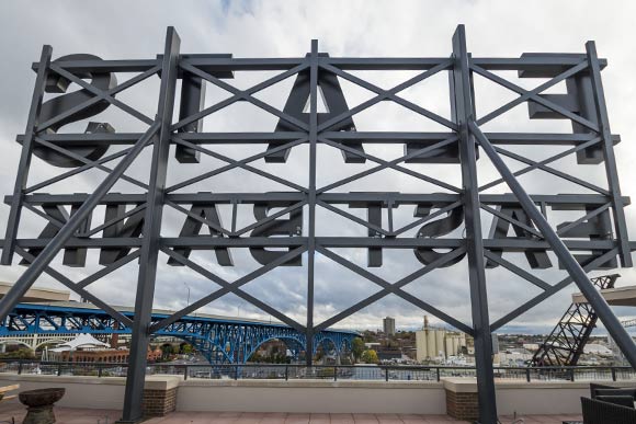View from terrace at the Flats East Bank Apartments