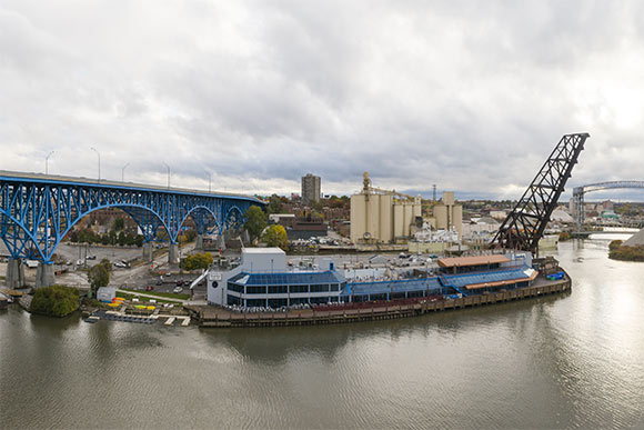 View from terrace at the Flats East Bank Apartments