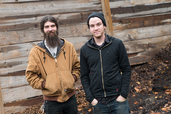 <span class="content-image-text">Michael Robinson and Dan Brown of Rust Belt Riders at the Rid-All composting bins</span>