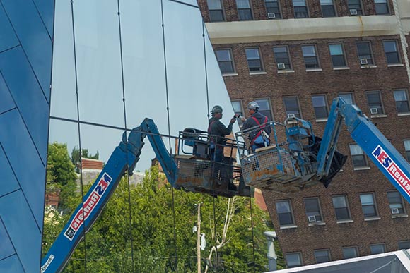 Putting finishing touches on the new MOCA building in September 2012