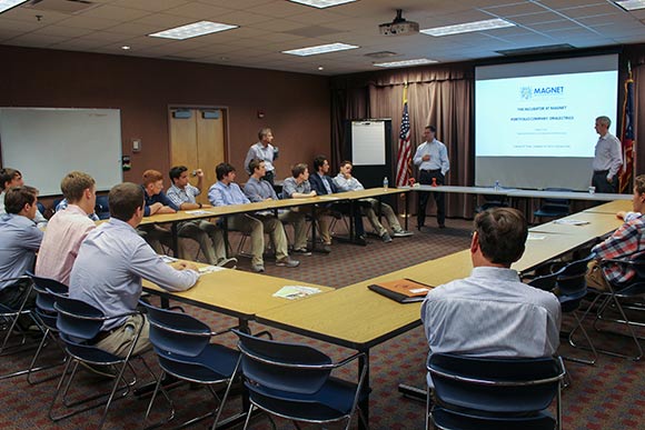 A presentation given to students from Chagrin Falls High by members of the medical device startup Oralectrics