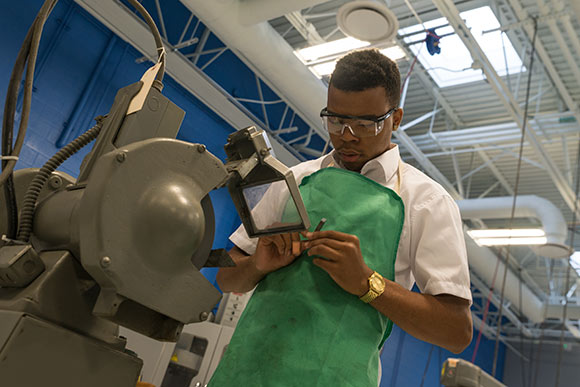 Max Hayes High School Machine Shop student Kaleel Brewer