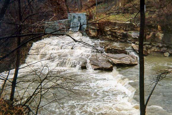 Combined sewer overflow event at an outfall at the top of Mill Creek Falls