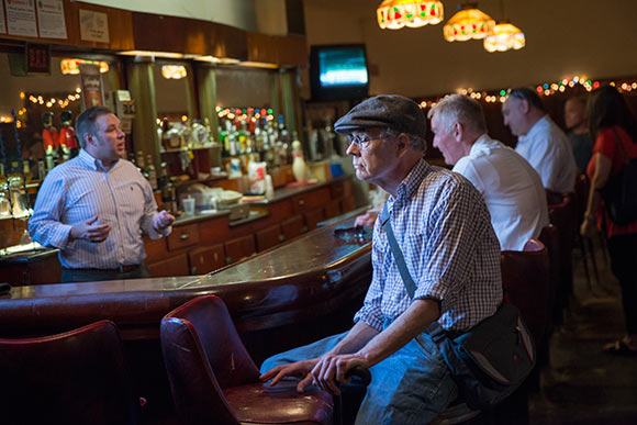 The speakeasy-like lounge downstairs at the Nash
