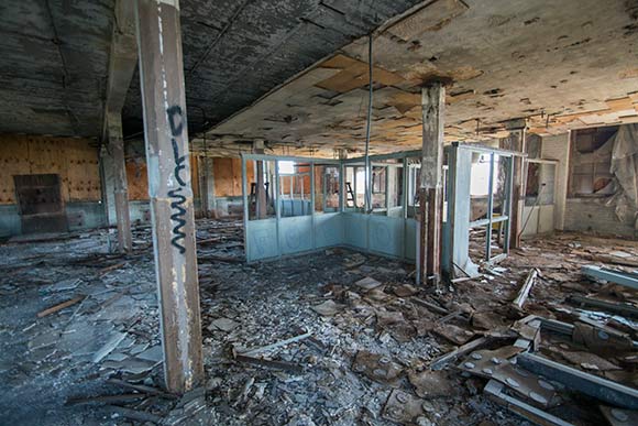The current interior condition of he former Taylor & Boggis Foundry bldg, future home of the Foundry Project