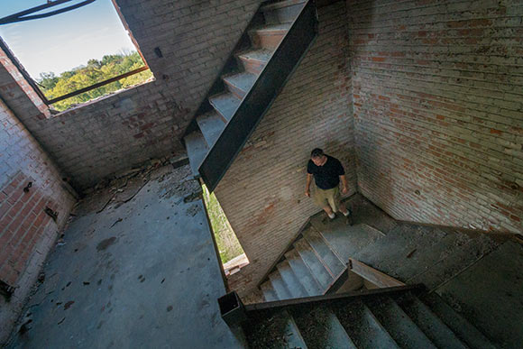 The interior stairway of the Foundry Project bldg