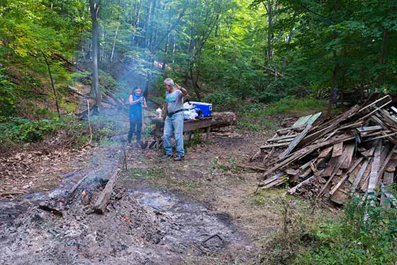 Burning wood at the Euclid Railroad-Green Creek Corridor cleanup