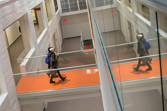 The bridge connecting the new building with the old