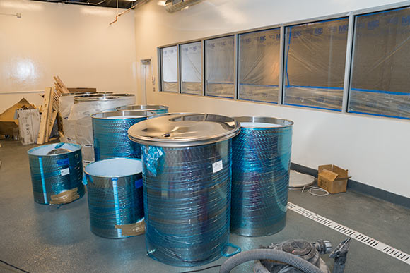 Setting up the wine making area at  CLE Urban Winery