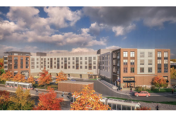 Birds eye view above transit zone looking north