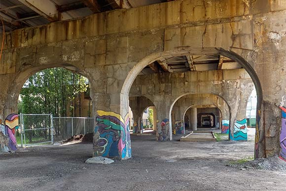 The Towpath Trail route through downtown Akron