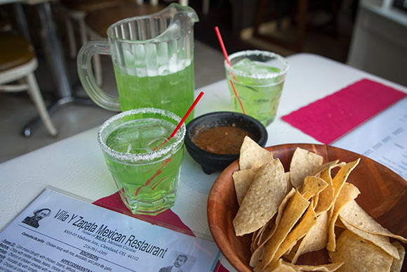 Chips and Salsa with a half picther of  margaritas at  Villa Y Zapata
