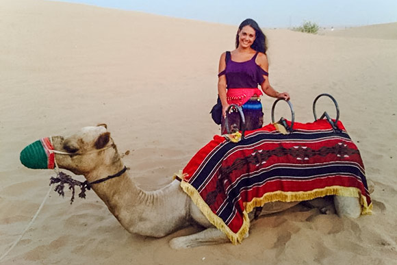 Lindsay on a desert safari outside of Dubai in United Arab Emirates