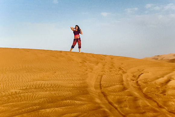 Lindsay on a desert safari outside of Dubai in United Arab Emirates