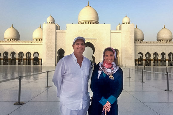 Lindsay Marissa with her father Deane at the Sheikh Zayed Grand mosque in Abu Dhabi