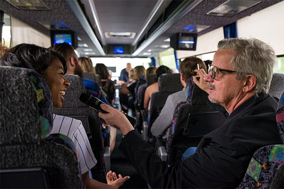 Mark Mothersbaugh on the Magical Myopia Bus Tour from Cleveland to Akron