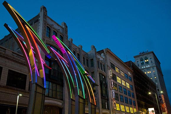 Chorusline Luminaries sculptural array is cast after the image of a Broadway chorus line