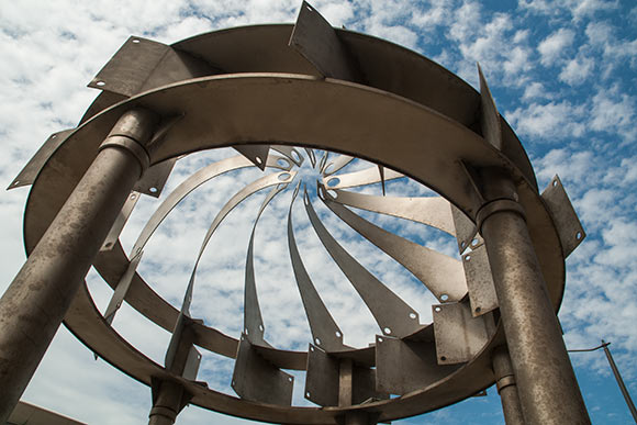 The Turbine sculpture is situated as an iconic gateway into the Superior Industrial neighborhood