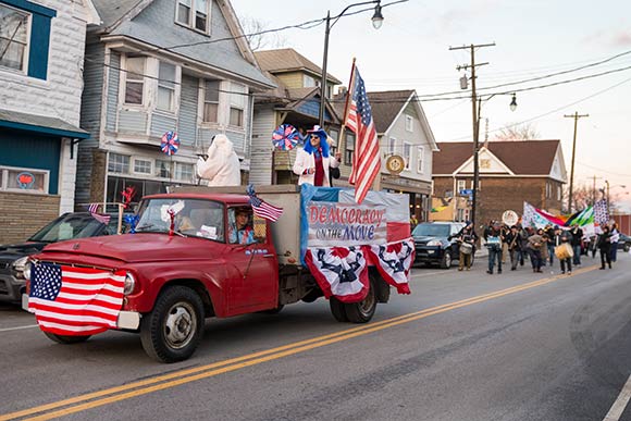 The Ballot Box project kicked off with a colorful parade during the March Walk All Over Waterloo event
