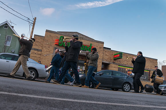 The Ballot Box project kicked off with a colorful parade during the March Walk All Over Waterloo event