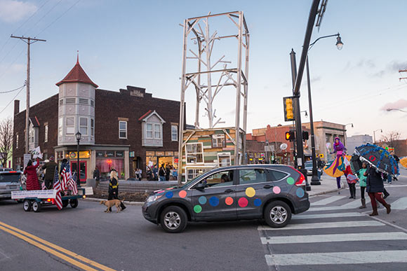 The Ballot Box project kicked off with a colorful parade during the March Walk All Over Waterloo event