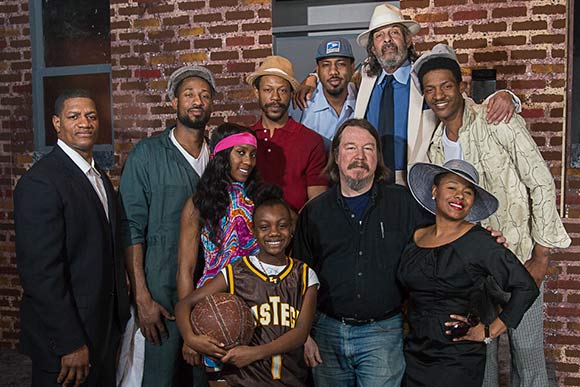 Christopher Johnston with cast of The Mighty Scarabs by Cornell Calhoun III at Karamu House, March 2015