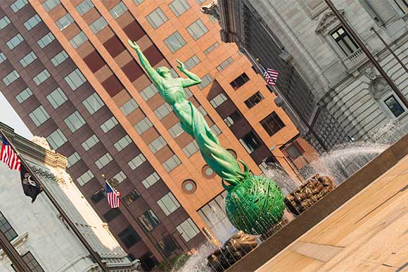 Peace Arising from the Flames of War by 1930 alum Marshall Fredericks at the War Memorial Fountain in Downtown's Cleveland Mall