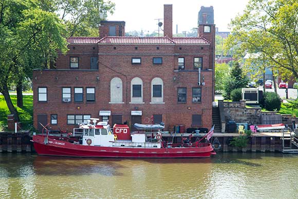 Cleveland Fire Station 21, built in 1923 and the Anthony J Celebrezze fireboat