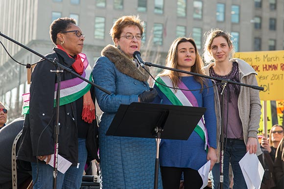 <span class="content-image-text">Congresswomen Marcia Fudge, left, and Marcy Kaptur with Case Western Reserve graduate students who organized the event, Claudia Pasma and Laura Seagraves</span>