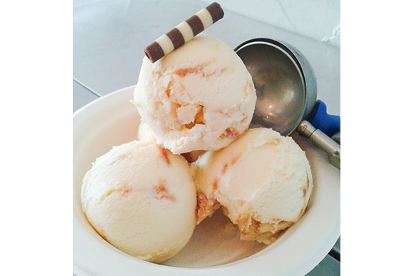 Pineapple Ice Cream with a Pink Peppercorn Caramel Swirl