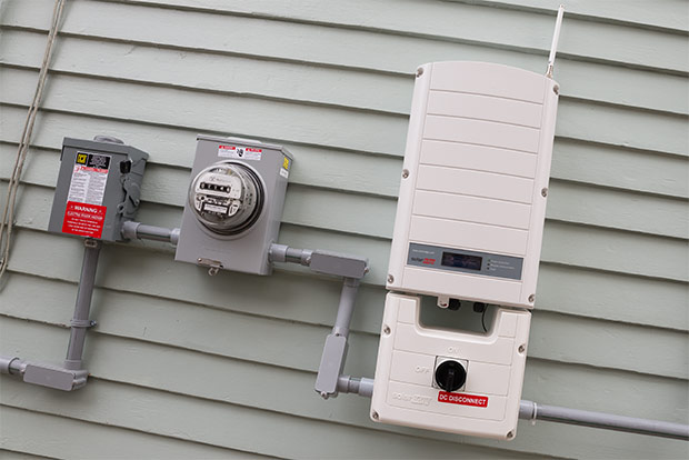 The solar DC-AC inverter on Paul Schroeder's home in Old Brooklyn