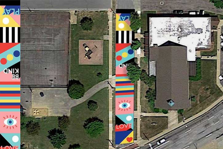 Aerial view of the Rosewood Avenue Mural